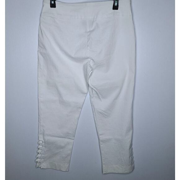 Attyre Caroline Crop Pull On Pants 10 White Rhinestone Cut Out Ankle Stretch - Picture 7 of 7